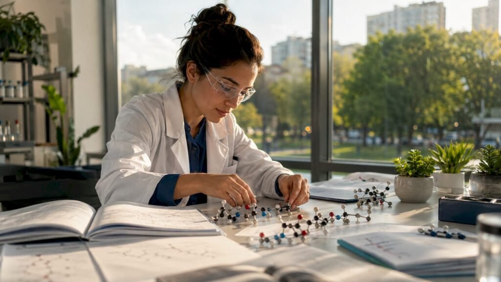 Scientist documenting BPC-157 research in lab